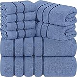 Utopia Towels - Elektrisch Blau Handtuch Set 8 - Stück, Viskose-Streifen Handtücher - 600 g/m² Ring Spun Baumwolle - hochabsorbierende Handtücher (Packung mit 8)