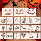 Große Halloween-Schablonen, 21 Stück Halloween-Malschablonen, wiederverwendbare Kürbis-Airbrush-Vorlagen für DIY-Karte, Kunst, Zeichnung, Sprühen, Fenster, Holz, Kekse und Pap