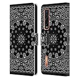 Head Case Designs Schwarz Klassische Paisleymuster Leder Brieftaschen Handyhülle Hülle Huelle kompatibel mit Oppo Find X2 Pro 5G