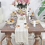 DÉCOCO 9,5'x 71' Beige Makramee Tischläufer rechteckige Häkelspitze Elegante Hohle Mesh Tischdecke für rustikale Boho Hochzeit Dekor Braut & Baby Dusche Dekoration Vintage Bauernhaus Tabletop Dek