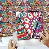 Fliesenaufkleber Marokkanisches Mandala Klebefliesen 3D Küchenrückwand Folie Wasserdicht Fliesenfolie Vinyl Selbstklebende Fliesen Aufkleber Fliesen für Bad Wohnzimmer und Küche Deko10 Stück(15X15cm)