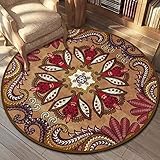 OUTGYM Upgrade Vintage Runder Teppich Indoor-Blumenmuster Teppich mit Orient-Design im Böhmischen Traditionellen Stil Goldener Samt 5 mm Höhe Kurzer Stapel Keine Stinkender Rutschfester 120 x 120