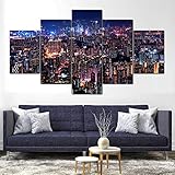 XYYYDS- Bilder 5 Teilig Leinwandbilder Wanddeko Geschenk- Hong Kong Night Lights City Poster -Rahmen 5 Stücke Leinwanddrucke Moderne Wandbilder XXL Deko Wohnzimmer Wohnk