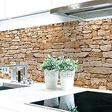 Küchenrückwand Naturstein Braun Premium Hart-PVC 0,4 mm selbstklebend - Direkt auf die Fliesen, Größe:60 x 51