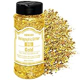 HEMOER Holographic Chunky Glitter, Gold 100g Chunky Pailletten Glitter, Craft Glitter für Harz, Gesicht, Nagel, Körper, Kunsthandwerk, Slime Festival Party Art, Glitzerpuder für Nägel G