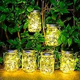 6 Stück Solarlampen für Außen - 30 LED Solar Mason Jar Licht Wetterfest Solar Laterne Hängend Solarleuchte Gartendeko Laternen für Draußen Patio Balkon Garten Baum Wand Tisch (Warmweiß)