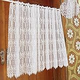 CRZ Semi Verdunkelungs Französischer Retro Romantischer Stil Kurzer Vorhang, Bestickte Spitze Voile Halber Vorhang für Küche Schlafzimmer Wohnzimmer, 100cm B X 35cm H