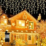 Weihnachtsbeleuchtung Außen - 10M 400 LED Eisregen Lichterkette Weihnachtsdeko mit IP44 wasserdicht & 8Modi, Lichtervorhang Aussen Innen Warmweiß