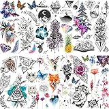 Geweir 6 Blätt Aquarell Temporäre Tattoos Frauen Erwachsene Blumen Lavendel Schmetterling Realistische Fake Tattoos Kinder Mädchen Temporary Tattoos Zum Aufkleben Auf Die Haut Arm Gesicht Nacken H