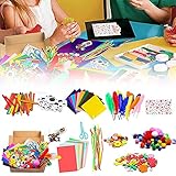 ODOMY Bastelset Kinder 1000Pcs Kids DIY Art Bastelmaterialien,Supplies Kit DIY Projects Scrapbooking Bastelset Glitter Pompons, Federn, Knöpfe, Pailletten für Kinder Kunstb
