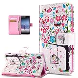 Kompatibel mit Schutzhülle Sony Xperia Z3 Hülle Handyhülle,3D Bunte Gemalte Schmetterlings Muster PU Lederhülle Flip Ständer Wallet Handy Hülle Tasche Handy Tasche Schutzhülle,Rosa Blumen Baum Vög