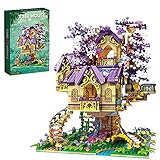 LICI 2242 Teile Sakura Baum Bausteine mit Bauplatten Kirschblüte Landschaft Modellbausatz mit LED Licht Kompatibel mit Lego Baumhaus 21318
