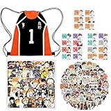 IUTOYYE Anime Kordeltasche + 174 Stück Aufkleber Manga Cosplay Tasche High School Schultertasche mit Kordelzug und Sticker (Set)