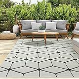 Teppich Rauten Muster In- und Outdoor Tauglich Robuster Flachgewebe 100% Polypropylen Weiß (160 x 220 cm)