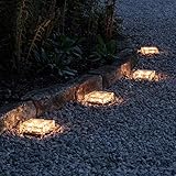 Lights4fun 4er Set LED Solar Glas Pflastersteine Wegbeleuchtung warmweiß groß Garten Deko Außen Beleuchtung