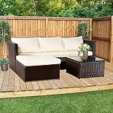 Antrect Polyrattan Lounge Set, Mit Sofa, Gartentisch, Hocker Sitzbezüge und Auflagen, Gartenmöbel Set Rattan für Garten T