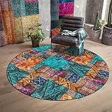 MMHJS Retro Country Ethnic Style Runder Blumenteppich, Home Wohnzimmer Schlafzimmer Bunte Nähte Gemütliche Fußmatten, Schminktisch Und Stuhl Fußmatten 140cm D