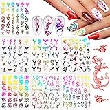 7 Blatt Drachenelement Nagelaufkleber, EBANKU Nagel Blumen Aufkleber, 3D Nagel Sticker Selbstklebende Nagelaufkleber Nail Art Decals Set für Frau Nagel Maniküre Dek