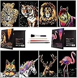 Scratch & Sketch Art Paper A4 für Kinder & Erwachsene, Rainbow Painting Night View Art & Craft, Gravur Art Set, 8 Blatt Scratch Cards & Scratch Drawing Pen, Clean B