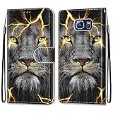 nancencen Kompatibel mit Samsung Galaxy S6 / SM-G920 (5,1') Handyhülle, PU Leder Flip Cover Wallet Hülle (Anti-Fall) - Schwarzer Löw