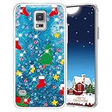 Misstars Weihnachten Handyhülle für Galaxy S5, 3D Kreativ Glitzer Flüssig Transparent Weich Silikon TPU Bumper mit Weihnachtsbaum Muster Design Anti-kratzt Schutzhülle für Samsung Galaxy S5 / S5 N