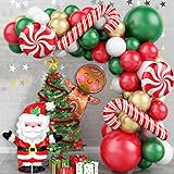 Weihnachten Luftballon Girlande, Weihnachtsfeier Luftballons Ballons Arch Kit mit Latex Weihnachts Luftballons Rot Grün Lebkuchenmann Weihnachtsmann Folienballon Deko für Weihnachten Holiday