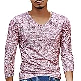 VECDY Herren Bluse,Räumungsverkauf- Herren Mens Solid V Ausschnitt Langarm T-Shirt Top Slim Bluse Hübsche Reisejacke Cool und cool top(Rot,46)
