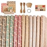 Geschenkpapier, GuKKK 12 Stücke Geschenkpapier Geburtstag und 2 Rolle Band, Geschenkpapier Weihnachten, Geschenkverpackung Papier für Geburtstag, Kindertag, Valentinstag, Muttertag(70 cm x 50 cm)
