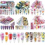 MWOOT 59 Stück Nailart Transferfolie Nagelfolie, DIY Nageldesign Folien Blumen Leopard Schmetterling Marmor Graffiti Valentinstag Thema Motive, Nail Foil Transfer Decals Stick