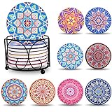 BEYAOBN 8 Pack Untersetzer mit Halter, Gläser Absorbierenden Keramik , Dekorative Glasuntersetzer für Tassen,Vasen,Glas,Kerzen Einzigartige Geburtstags Housewarming Geschenk