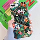 Uposao Kompatibel mit iPhone 7 Plus/iPhone 8 Plus Hülle Silikon Weiche Schutzhülle Handyhülle 3D Mode Blätter Blume Muster Crystal Case TPU Stoßfest Ultra Dünn Hülle Handytasche Bumper Cover,Grü