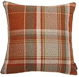 McAlister Textiles Heritage | Kissenbezug für Sofakissen in Terracotta Orange | 50 x 50 cm | gewobenes Tartan-Muster kariert | Deko Kissenhülle Sofa, Bett, Couch pflegeleichtes Wolle-Gefü