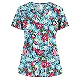 Schlupfkasack Damen Pflege Einfarbig Kurzarm Gute QualitäT V-Neck Top V-Ausschnitt Mock Wrap Scrub Unisex Top Sommer LäSsig Sommer Arbeitsuniform Bluse T-Shirt Uniformen Plus S