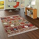 Theko Natur Teppich Kelim Sumak Rot Bunt Modern in 7 Größ