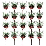 USGF 20 Stück künstliche Kiefernpickel mit Beeren Tannenzapfen Gefälschte Weihnachtskiefern-Arrangements für Party Holiday Craft Dek