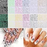 Nagelsticker Selbstklebend, Nagel Aufkleber Buchstaben, 3D Nagelsticker Buchstaben Altes Englisch Alphabet Weiß Schwarz gold Silber Buchstaben Nagelsticker Nageldesign Nail Art Dekoration (12 Blatt)