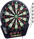 Elektronische Dartscheibe Dardboard mit 4 LCD-Anzeige und Ladeadapter Geeignet, 6 Darts und 24 Pfeilkopf 27 Spiele mit 243 Spieloptionen Profi Elektronik Dartspiel E-Dart Board (Schwarz)