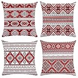 Kissen Sofa,4-Teiliges Set Retro Rot Gestreifte Raute Geometrie Hippie Ethnisch Soft Comfye Doppelseitiger Druck Quadratischer Lendenkissenbezug Überwurfkissenbezug Für Sofawagen Garten Im F