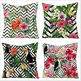 Kissenbezug 60x60 cm (24x24 Zoll), Farbige Blumen Dekorative Kissenhülle 4 Stück Doppelseitig Bedruckt Leinen Quadratisch Zierkissen Bezüge für Couch Schlafzimmer Zuhause Outdoor Sofak