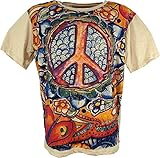 GURU SHOP Mirror T-Shirt, Peace/Beige, Baumwolle, Size:L, Bedrucktes Shirt Alternative Bekleidung