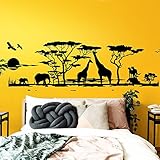 Grandora Wandtattoo Afrika Savanne Tiere I schwarz (BxH) 190 x 58 cm I Elefant Giraffe Wohnzimmer Schlafzimmer Sticker Aufkleber Wandaufkleber Wandsticker W683