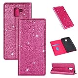 Nadoli Glitzer Wallet Hülle für Galaxy A8 2018,Bling Schutzhülle Leder Flip Case Lederhülle mit Kartenfach Standfunktion Klappbar Magnetisch Etui für Samsung Galaxy A8 2018