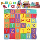 Schutzmatte, 15 * 15cm Puzzlematte Kinder Lernteppich mit Buchstaben und Zahlen, Spielmatte rutschfest - 36 teilige Spielteppich für Baby &
