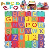 Schutzmatte, 15 * 15cm Puzzlematte Kinder Lernteppich mit Buchstaben und Zahlen, Spielmatte rutschfest - 36 teilige Spielteppich für Baby &