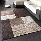 Paco Home Designer Teppich Modern Kariert Kurzflor Teppich Design Meliert In Braun Creme, Grösse:120x170