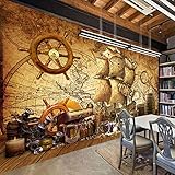 IWJAI tapeten 3d wohnzimmer Segelboot Karte Retro Nostalgie Wandbild Tapete 3D Wohnzimmer Schlafzimmer Home Decor Selbstklebende wasserdichte Aufkleber Modern Simple Ab