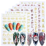 10 Blätter 3D Nagelsticker Weihnachten, Nail Art Sticker, Selbstklebend Nail Art Dekoration, Nail Sticker, 10 Modelle, für Damen und Mädchen Weihnachts Nageldekoration (Gold, Rot)