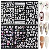 FLOFIA 6 Blatt Selbstklebende Nagelsticker 5D Schmetterling Blumen Nagelaufkleber Bunt Nail Art Tipp Sticker Decals DIY Dekoration für Damen Mädchen Fingernägel T