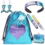 Rucksack mit Pailletten, wendbar, für Mädchen, mit Pailletten, Tasche für Mädchen, mit Armbändern, Taschen, Schlüsselanhänger und Rucksäcken, Geschenk für Mädchen von 7 bis 9 bis 10 J