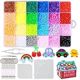 Herefun Bügelperlen Set, 15000 Stück 2.6 mmSteckperlen 24 Farben Kreatives DIY Kit, Buegelperlene Set mit Steckplatten, Pinzetten, Bügelpapier, Bastelset Starter Set zum Basteln von Schmuck, Dek